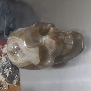 Agate skull natural mineral polished Med